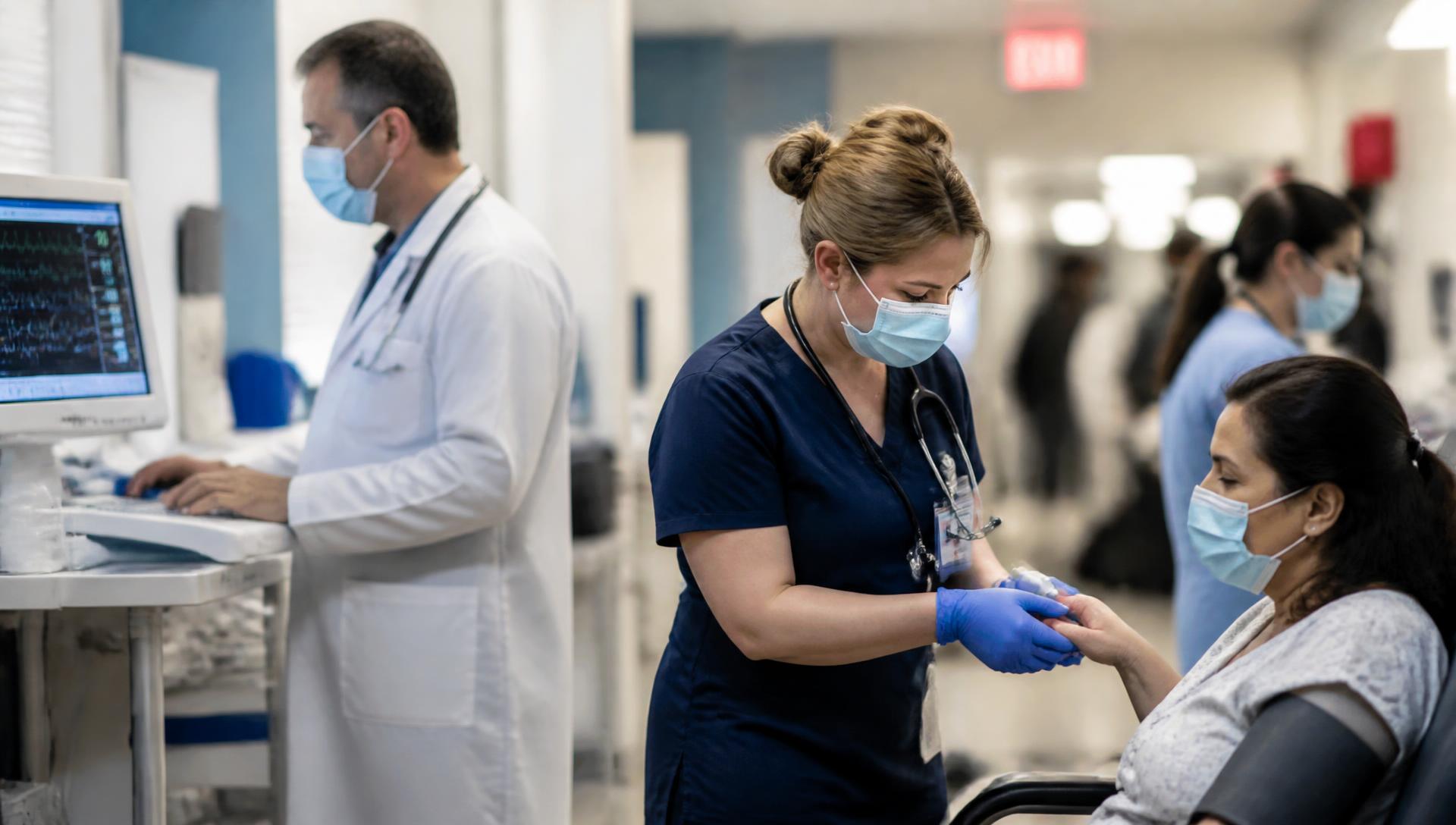 Nurse recording vital signs of a patient in emergency triage